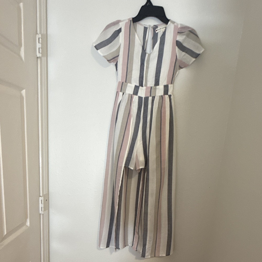 Poppies and Roses Striped Short Sleeve Zip Jumpsuit One-Piece Girl's 8
